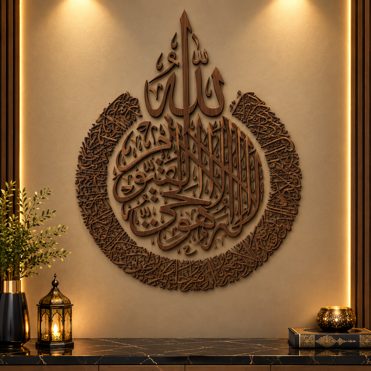 Ayatul Kursi Islamic Wall Art, Arabic Calligraphy Decor, Premium Quran Wall Hanging for Muslim Home